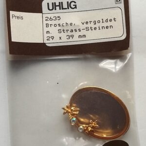 Uhlig Brosche vergoldet Strasssteine 29x39 mm
