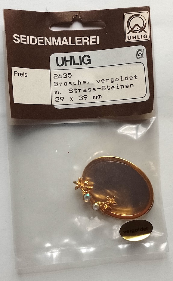 Uhlig Brosche vergoldet Strasssteine 29x39 mm