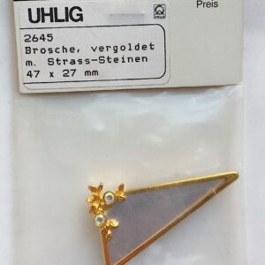 Uhlig Brosche Dreieck vergoldet Strasssteine 47x27 mm