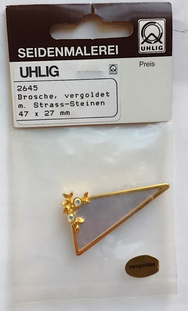 2645 Uhlig Brosche Dreieck vergoldet Strasssteine 47x27 mm
