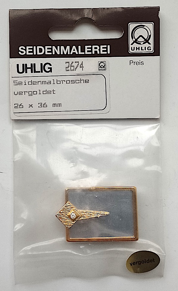 Uhlig Brosche Rechteck mit Strassstein vergoldet 26x36 mm