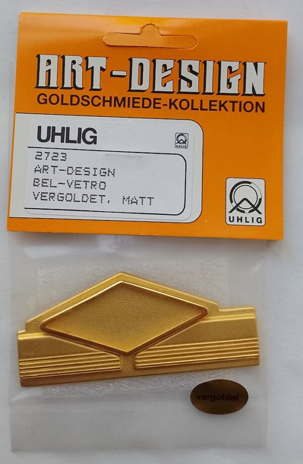 2723 Uhlig Brosche Rechteck vergoldet matt Glasscheibe 35x75 mm