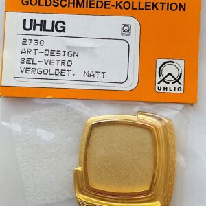 2730 Uhlig Brosche Rechteck vergoldet matt Glasscheibe 40x45 mm
