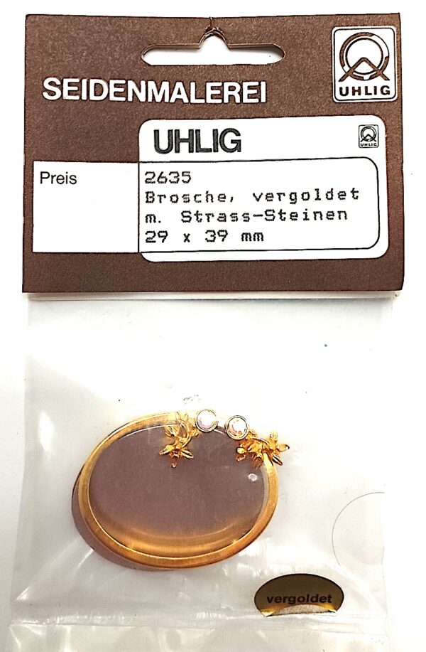 Brosche oval vergoldet 29x39 mm, Strasssteine