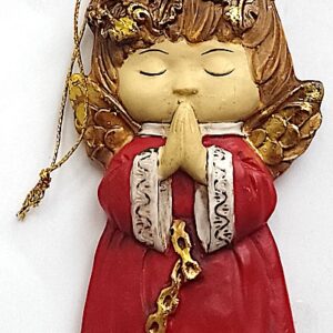 Engel 10 cm Augen geschlossen rotes Kleid