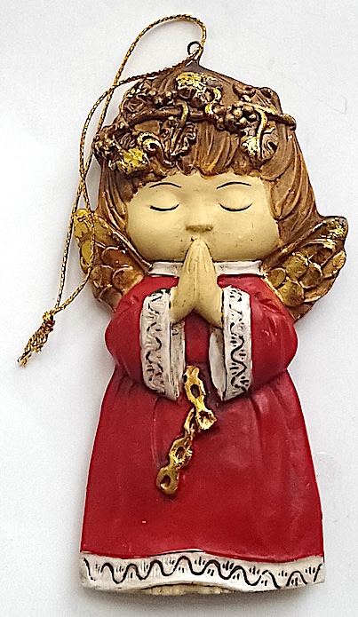 Engel 10 cm Augen geschlossen rotes Kleid