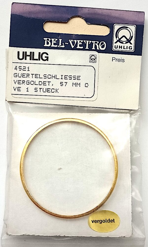 Gürtelschliesse rund vergoldet mit Glasscheibe 57 mm