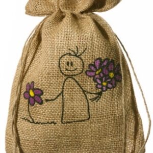 Jutebeutel Figur mit Blumen 25x18 cm