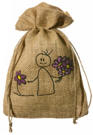 Jutebeutel Figur mit Blumen 25x18 cm
