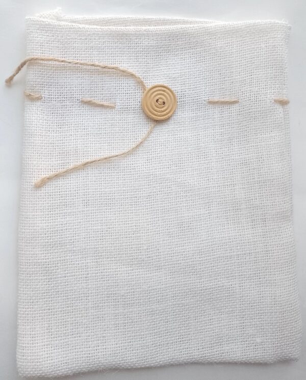Jutebeutel weiss mit Holzknopf, Kordel 25x20 cm