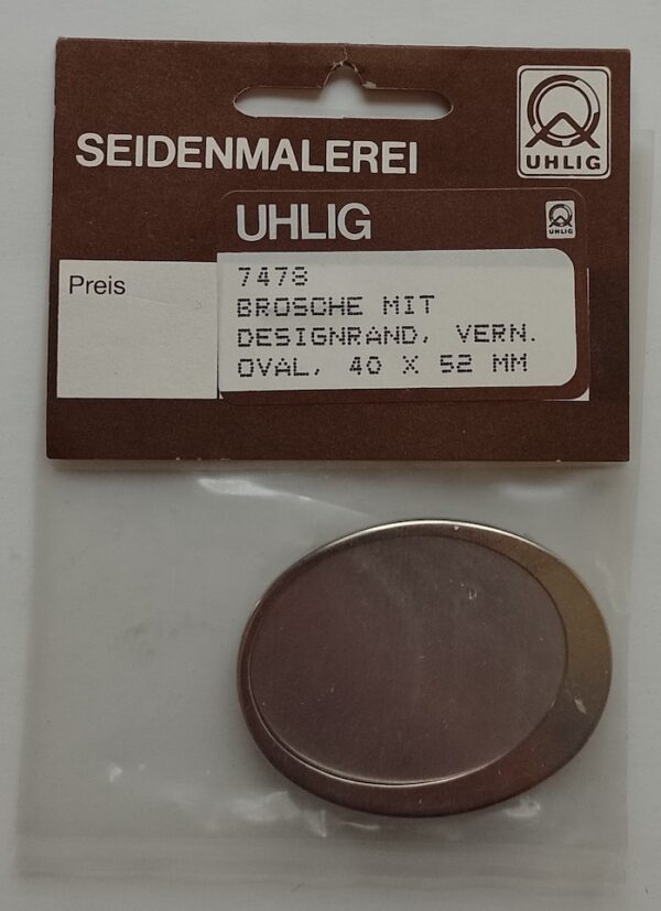 Uhlig Brosche mit Designrand oval 40x52 mm Rahmen vernickelt
