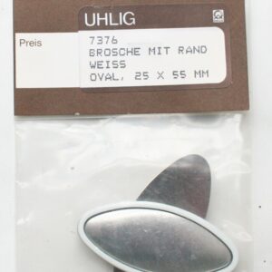 Brosche oval 25x55 mm Rahmen weiss