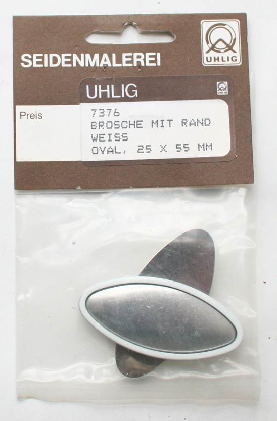 Brosche oval 25x55 mm Rahmen weiss